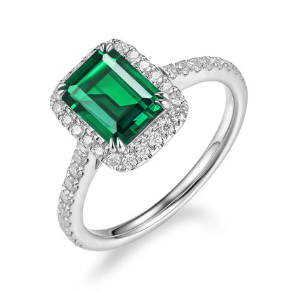 祖母綠形光環鑲寶石戒指 - D-Only