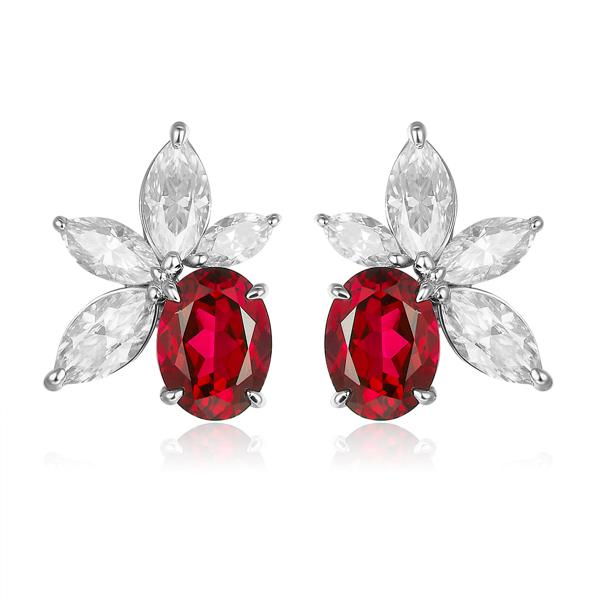 橢圓形培育寶石四瓣耳環 - D-Only