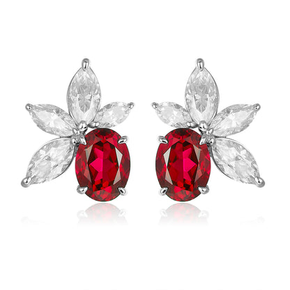 橢圓形培育寶石四瓣耳環 - D-Only