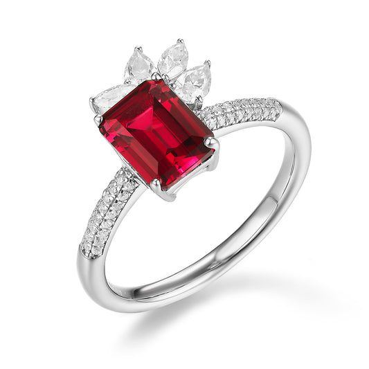 祖母綠形培育寶石四瓣戒指 - D-Only