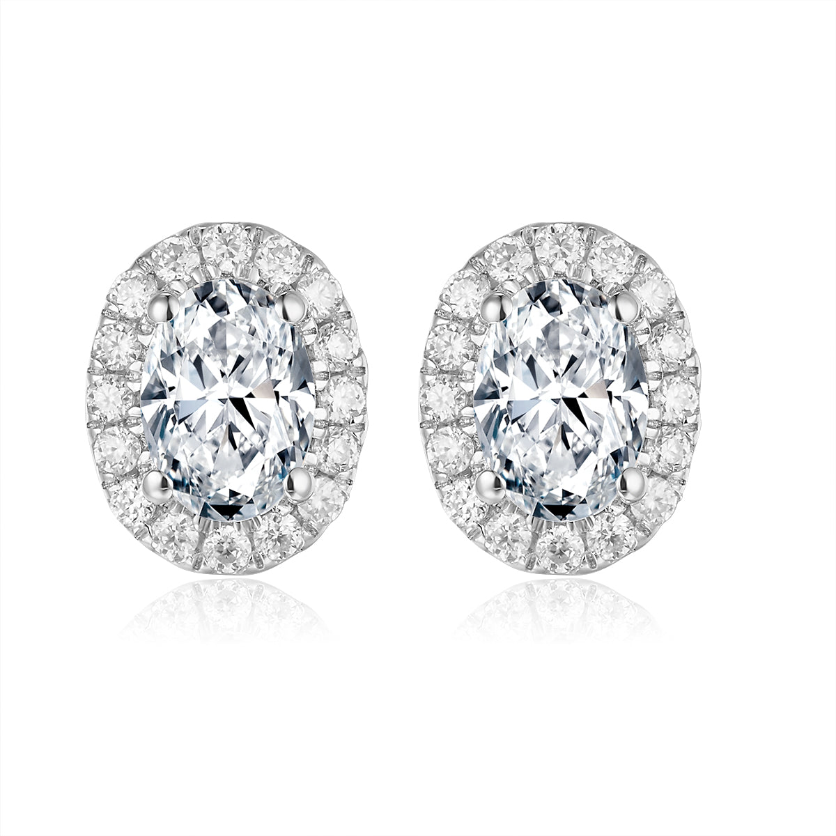 橢圓形光環培育鑽石鑽石耳環 - D-Only