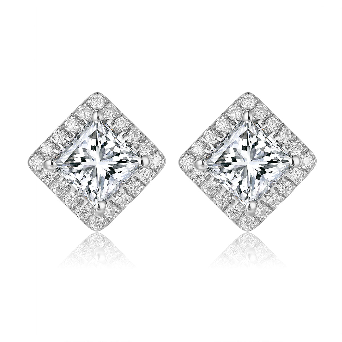 公主方形光環培育鑽石耳環 - D-Only