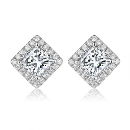 公主方形光環培育鑽石耳環 - D-Only