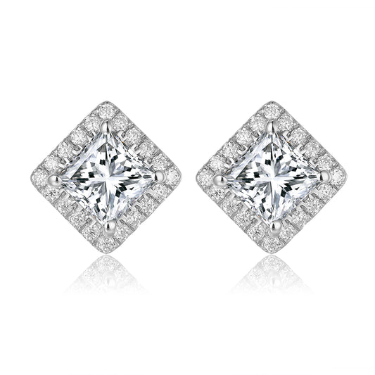 公主方形光環培育鑽石耳環 - D-Only