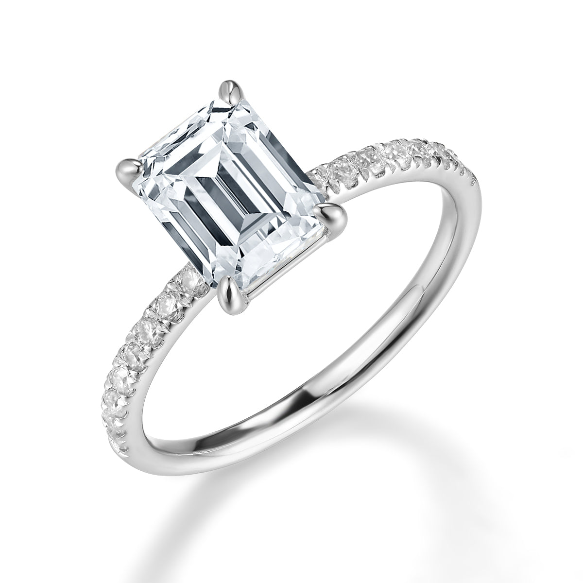 祖母綠形鑲鑽培育鑽石戒指 - D-Only