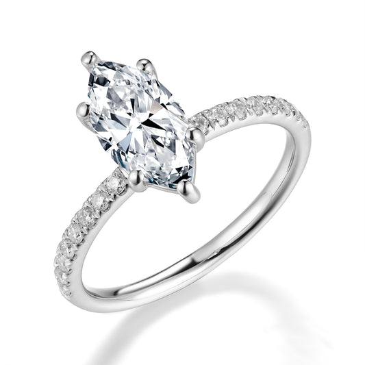 馬眼形鑲鑽培育鑽石戒指 - D-Only