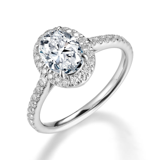 橢圓形光環鑲鑽培育鑽石戒指 - D-Only