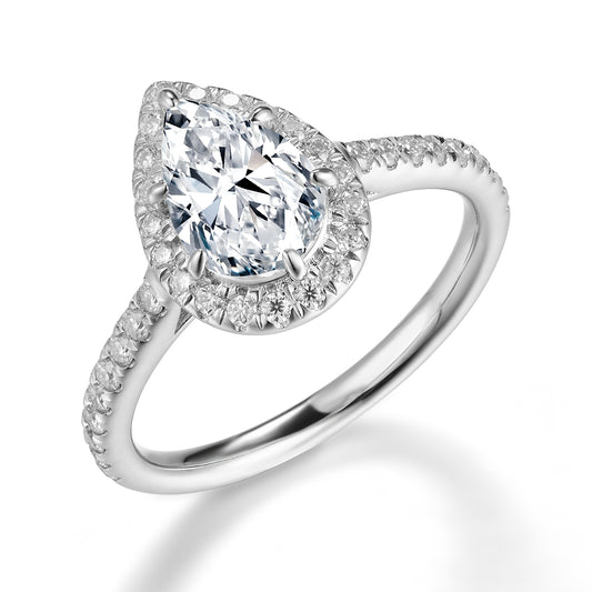 水滴形光環鑲鑽培育鑽石戒指 - D-Only