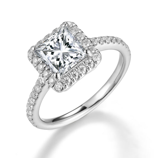 公主方形光環鑲鑽培育鑽石戒指 - D-Only