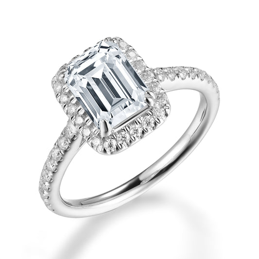 祖母綠形光環鑲鑽培育鑽石戒指 - D-Only