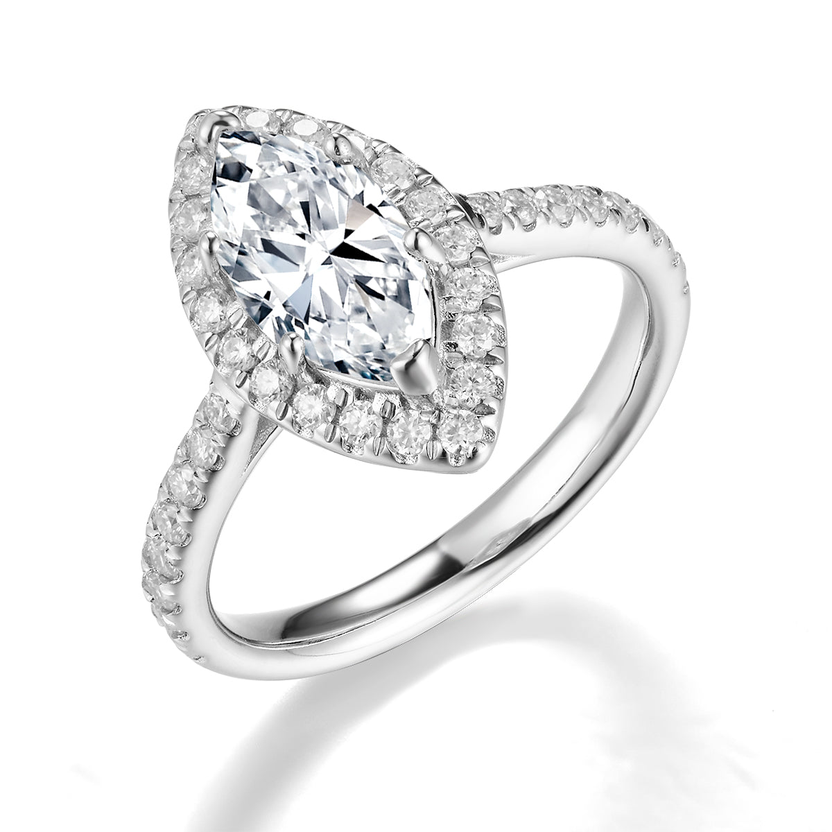 馬眼形光環鑲鑽培育鑽石戒指 - D-Only