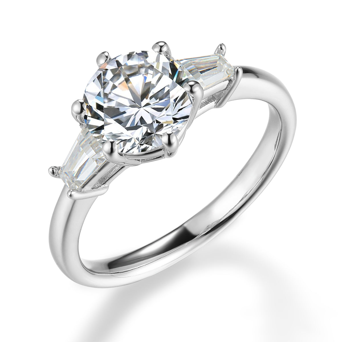 圓形與梯方形三鑽培育鑽石戒指 - D-Only