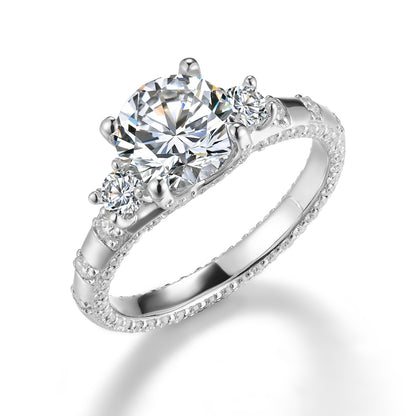 交叉爪復古側鑲鑽培育鑽石戒指 - D-Only