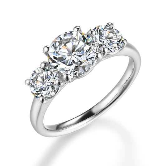 圓形與橢圓形三鑽培育鑽石戒指 - D-Only