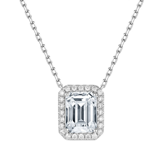 祖母綠形光環培育鑽石頸鏈 - D-Only