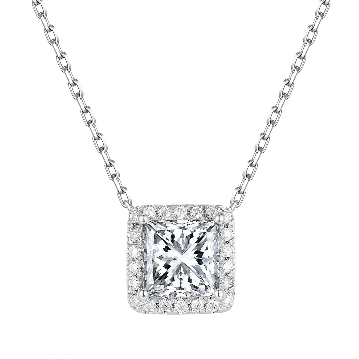 公主方形光環培育鑽石頸鏈 - D-Only