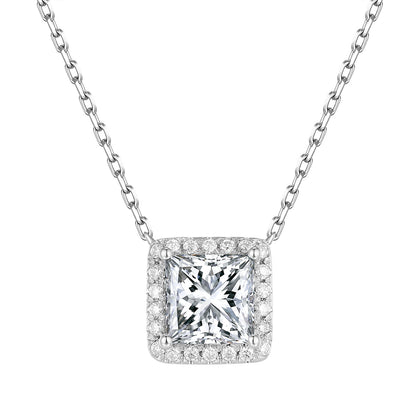 公主方形光環培育鑽石頸鏈 - D-Only