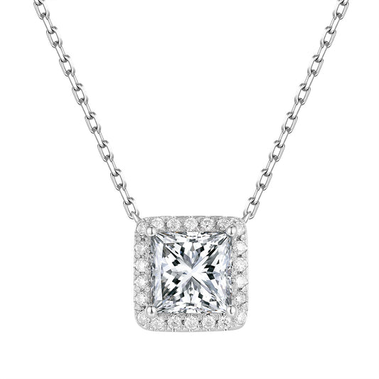 公主方形光環培育鑽石頸鏈 - D-Only