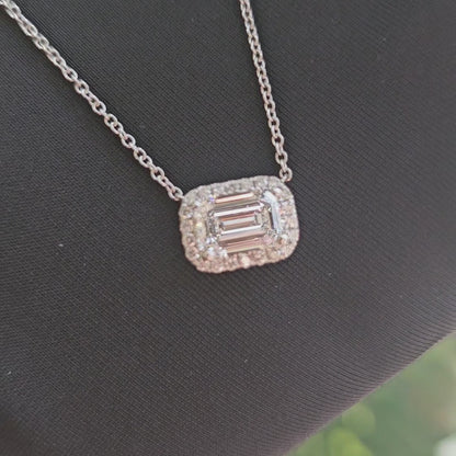 祖母綠形光環培育鑽石頸鏈