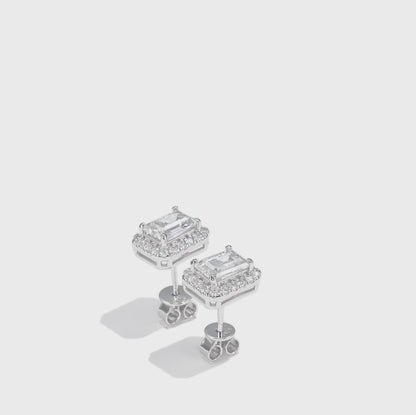 祖母綠形光環培育鑽石耳環