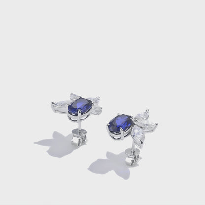 橢圓形培育寶石四瓣耳環